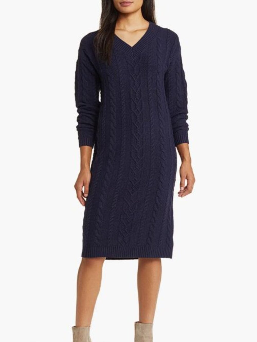 CASLON Women's Long Sleeve Cable Stitch Sweater Dress Size XXS In Navy